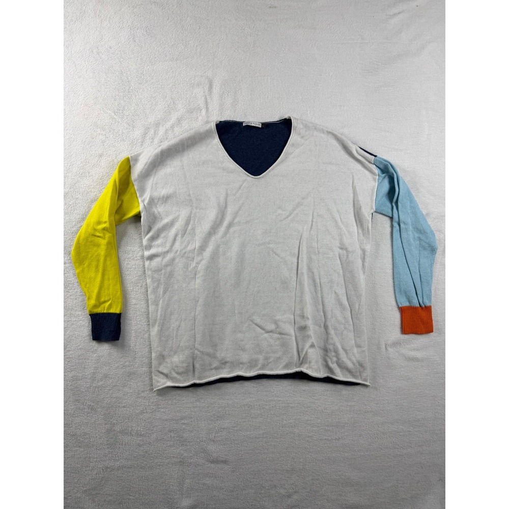 Zaket & Plover Womens Large Colorblock V-Neck Cotton Cashmere Blend Sweater